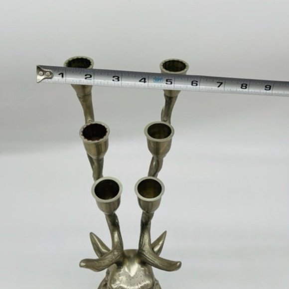 Vintage XL Candle Holder Deer Head Pewter 6 Candle Chandelier Deer Advent Decora - Picture 8 of 9